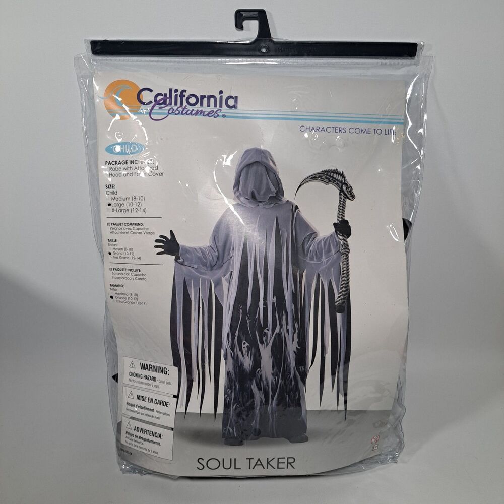 Spirit Halloween Kids Soul Taker Costume Large 10 12 Reaper Gray Black Undead
